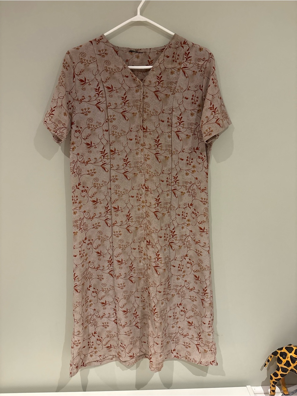 90s Women’s Rust Floral Button-Front Short Sleeve Dress Grannycore